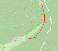 Karte mit rot markierter Sperrung der Strecke zwischen Guldenbrücke und Christophshof sowie der grünen Umleitung.  